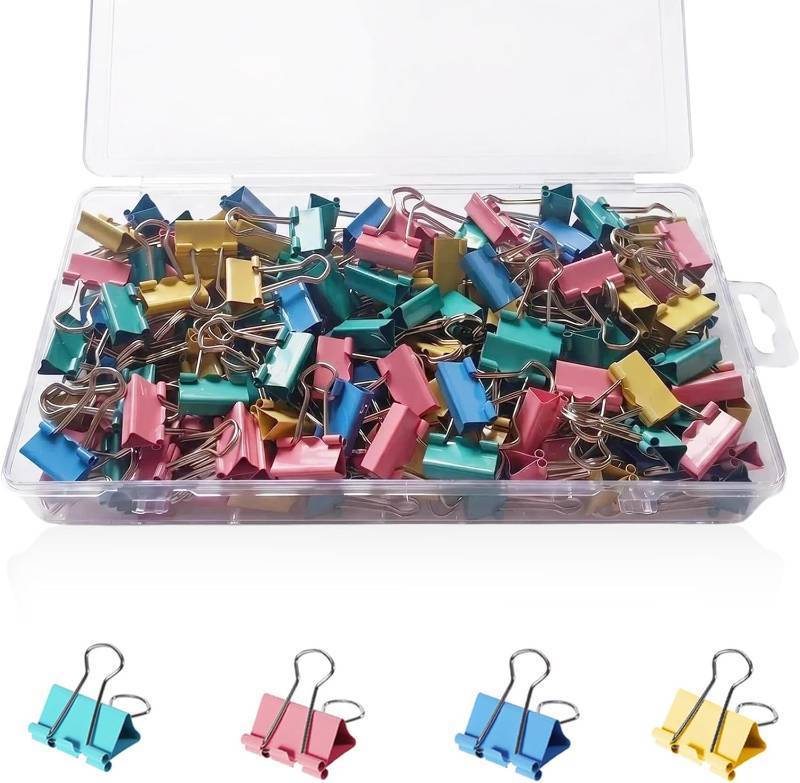 lot 421598 image: 148Pcs Small Binder Clips Assorted Colored, 0.75 in19mm Mini Binder Paper Clips Office Clips Office Supplies Desk, 34 Inch Cute Binder Clips, Small Paper Clamps for Home School Business (Colored)