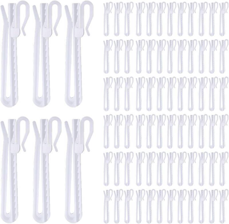 lot 271519 image: 80 Pcs Plastic Curtain Hooks, Adjustable Pinch Pleat Hooks, Ratchet System Pinch Pleat Curtain Hooks for Window Curtain, Door Curtain and Shower Curtain (90mm3.54inch)