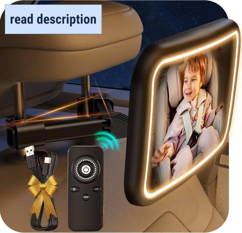 lot 371448 image: TAZENI Car Mirror for Baby Rear Facing, with Night Light & Remote Control