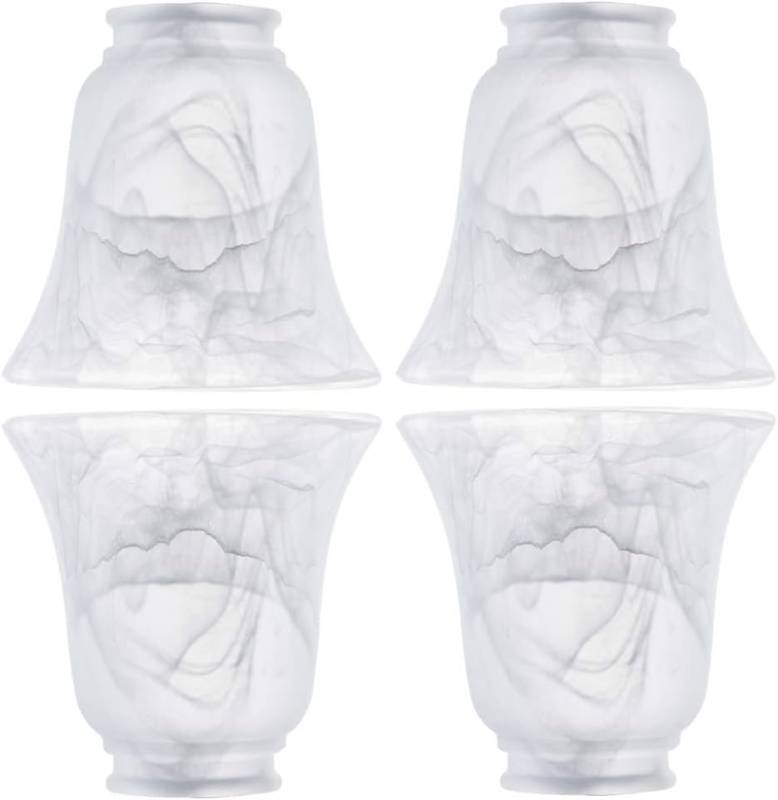 lot 471594 image: Set of 4 Premium Ceiling Fan Light Covers, Transitional Style Milky Glass Alabaster Shade, Perfect Ceiling Fan Replacement Glass Accessories, Standard 2-18 Fitter Size
