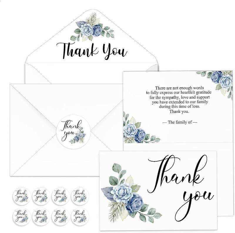 lot 361664 image: Fumete 50 Set Funeral Thank You Cards, Flower