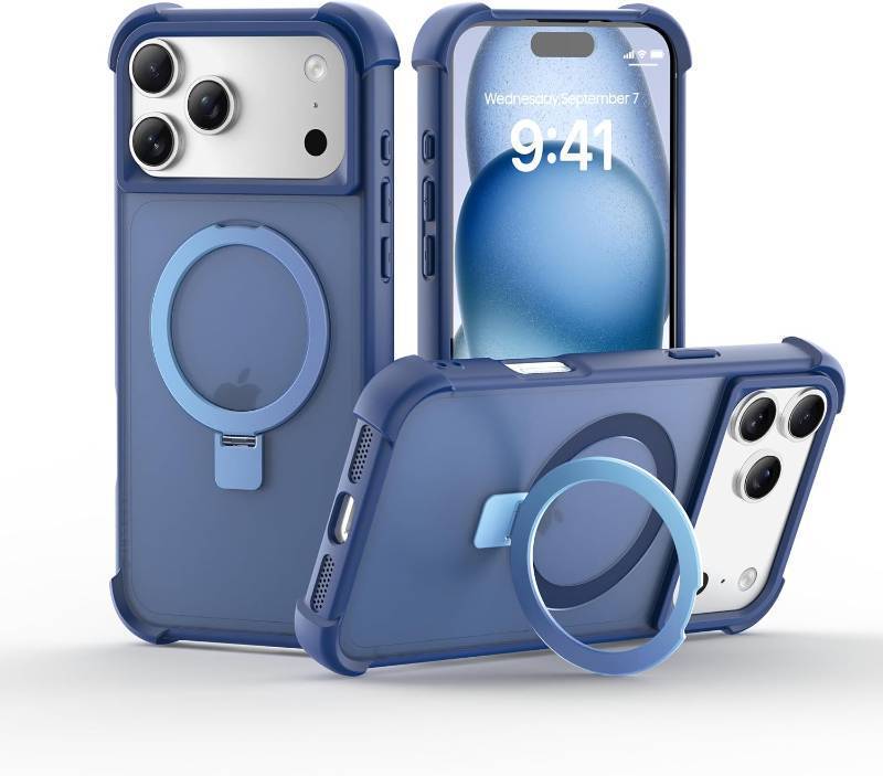 lot 351904 image: Magnetic Case for iPhone 17 Pro Case with Ring Stand Military Grade Drop Tested, Soft Edge Compatible with MagSafe, Shockproof Translucent Slim Hard Back, Blue