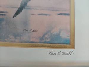 lot 1018 image: Pam E. Webb Signed Framed Print Sunrise Seagulls