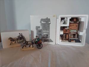 lot 1025 image: Dept 56 Great Denton Mill Building with Horse Cart Figurines
