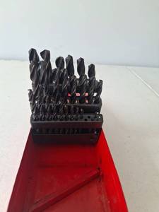 lot 1054 image: Drill Bit Set - Multiple Sizes, Red Storage Case