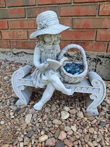 lot 1098A image: Girl Reading on Bench Garden Decor