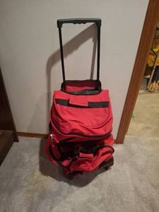 lot 1192 image: Red Wheeled Rolling Duffel Bag