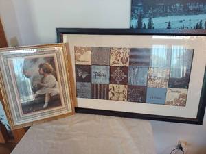 lot 1223 image: Framed Wall Art Print Lot of 2 - Portrait and Inspirational Patchwork Collage