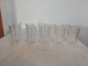 lot 1236 image: Set of 10 Glass Footed Tumblers with Basket Weave Pattern