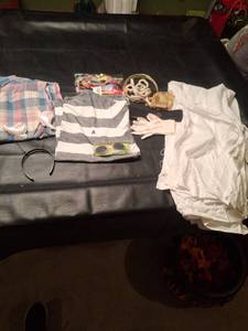 lot 1258 image: Halloween Costume Clothing & Accessories Lot - Striped Shirt, White Blouse, Headband, Gloves, Belts, Sunglasses
