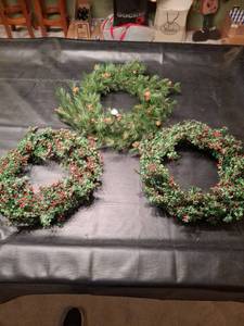lot 1303 image: Artificial Wreaths Lot - 3-Piece Set Floral Holiday Decor