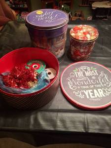 lot 1311 image: Holiday Ribbon Spool & Decorative Boxes Lot - Christmas Decor Bundle