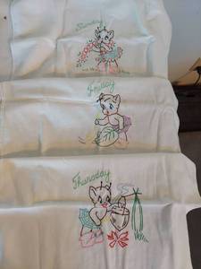 lot 1355 image: 5 embroidered tea towels