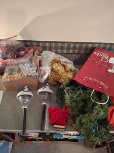 lot 1431 image: Christmas Decoration Lot - Solar Lights, Ornaments, Garland