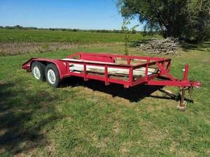 lot 6 image: 16ft Tandem Axle Utility Trailer with Wooden Deck and Side Rails