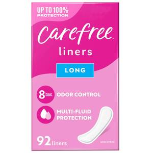lot 39140 image: 4546438-Carefree Carefree Panty Liners for Women, Long, Unwrapped, Unscented, 92 Ct - Retail $7