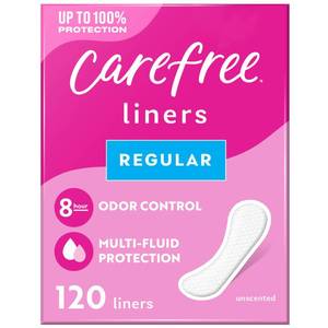 lot 39141 image: Carefree Panty Liners for Women, Regular, Unscented, 120 ct - Retail $7