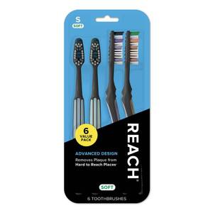 lot 39152 image: Reach Advanced Design Soft Bristle Toothbrush with Toothbrush Caps, 6 Count - Retail $7