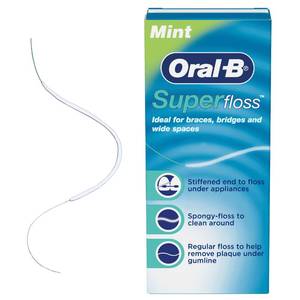 lot 39192 image: Oral-B Super Floss Pre-Cut Strands, Dental Floss for Bridges, Braces and Wide Spaces, 50 Strands - Retail $4