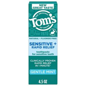 lot 39225 image: Toms of Maine Rapid Relief and Sensitive Toothpaste, Gentle Mint, 4.5 oz - Retail $5
