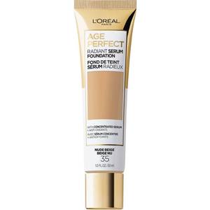 lot 39288 image: LOreal Paris Age Perfect Radiant Serum Foundation with SPF 50, Nude Beige, 1 Ounce - Retail $15