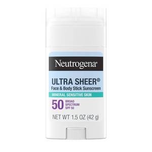 lot 39303 image: Neutrogena Ultra Sheer Mineral Sunscreen Stick SPF 50, 1.5 oz - Retail $15