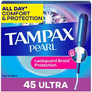 lot 39327 image: Tampax Pearl Tampons for Women, with LeakGuard Braid, Ultra Absorbency, Unscented, 45 Count - Retail $11