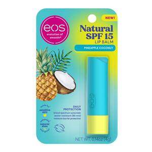 lot 39352 image: eos Natural SPF 15 Lip Balm- Pineapple Coconut, Water Resistant Daily Sun Protection & Lip Sunblock, 0.14 oz - Retail $4