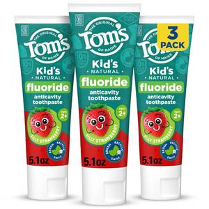 lot 39355 image: Toms of Maine Natural Kids Fluoride Toothpaste, Strawberry, 5 Pack, 5.1 oz - Retail $13
