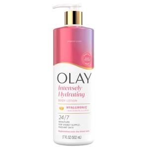 lot 39365 image: Olay Body Lotion for Women, Nourishing with Hyaluronic Acid Serum, Visibly Soften & Smooth Skin, 24hr Moisture & Hydration, Fast Absorbing Formula, Vitamin B3 Complex, For All Skin Types, 17 fl oz - Retail $13