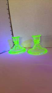 lot 1000 image: Uranium Glass Candle Holders