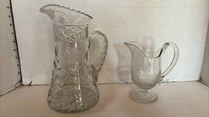 lot 1035 image: 2 Glass Pitchers with Cut Pattern Design