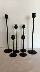 lot 1037 image: Black Taper wrought iron Candlestick Holders Set of 6 Varying Heights