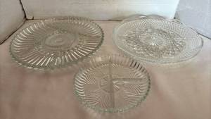 lot 1042 image: Lot of 3 Clear Glass Serving Platters Divided Dishes