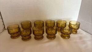 lot 1048 image: Set of 12 Amber Glass Drinking Glasses with Textured Pattern