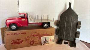 lot 1056 image: Tonka Toys No. 03 Utility Truck with Original Box and  an unmarked trailer
