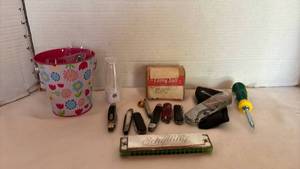 lot 1061 image: Lot of Pocket Knives, Harmonica, Tools and Accessories