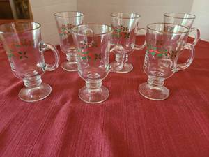 lot 1074 image: 6 Irish Coffee mugs, holly pattern