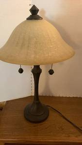 lot 1100 image: Cast Iron Table Lamp with Bell Shade and Chain Pulls 23 inches tall