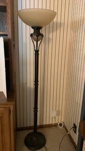lot 1110 image: Torchiere Floor Lamp with Tan Glass Bowl Shade 72 inches