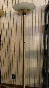 lot 1112 image: Ceiling Torchiere Floor Lamp with Frosted Glass Shade 70 inches tall