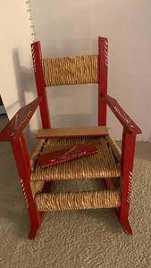 lot 1132 image: Child��s Red Wood Chair with Woven Seat and Back