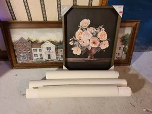 lot 2007 image: Framed wall decor, 15x40 and 20x16, plus Blackbear Bosin and Charles Russell posters.