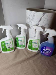 lot 2019 image: Household cleansers and plastic trash can