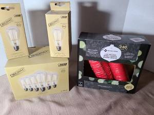 lot 2026 image: LED Micro Wire Lights Warm White 240 Count 2 Sets & Feit Electric ST19 60W Incandescent Bulbs Lot