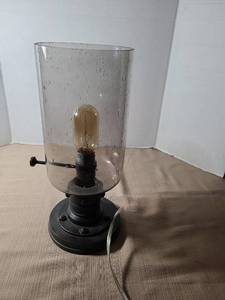 lot 2036 image: Table Lamp with Smoke Glass Cylinder Shade and Incandescent Bulb, 13.5in tall