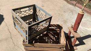 lot 3035 image: Meadow Gold Dairies Milk Crate and Wooden Box