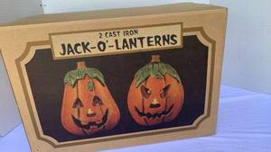 lot 3218 image: 2 Cast Iron Jack-O-Lantern Lanterns NO Candles Included