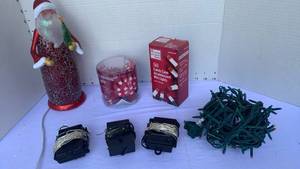 lot 3223 image: Christmas decor lighted Santa and Christmas lights