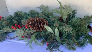 lot 3236 image: Evergreen Holiday Garland with Pine Cones and Red Berries battery operated 30 inches